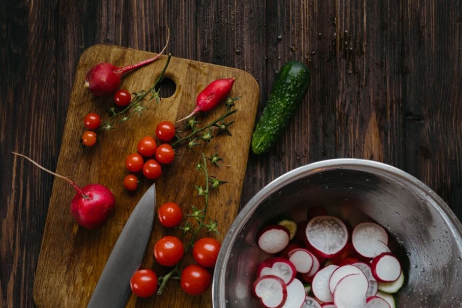Fresh market vegetables prepared for a simple supper
